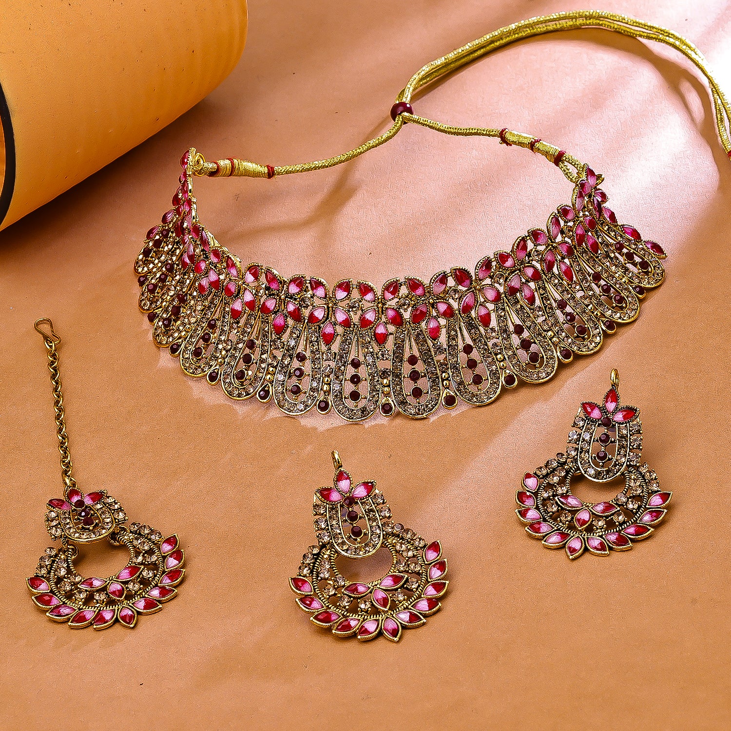 Sukkhi Glistening Gold Plated Choker Necklace Set For Women