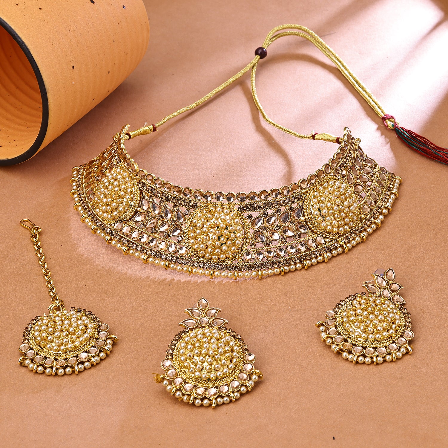 Gold Plated Choker Necklace Set for Women