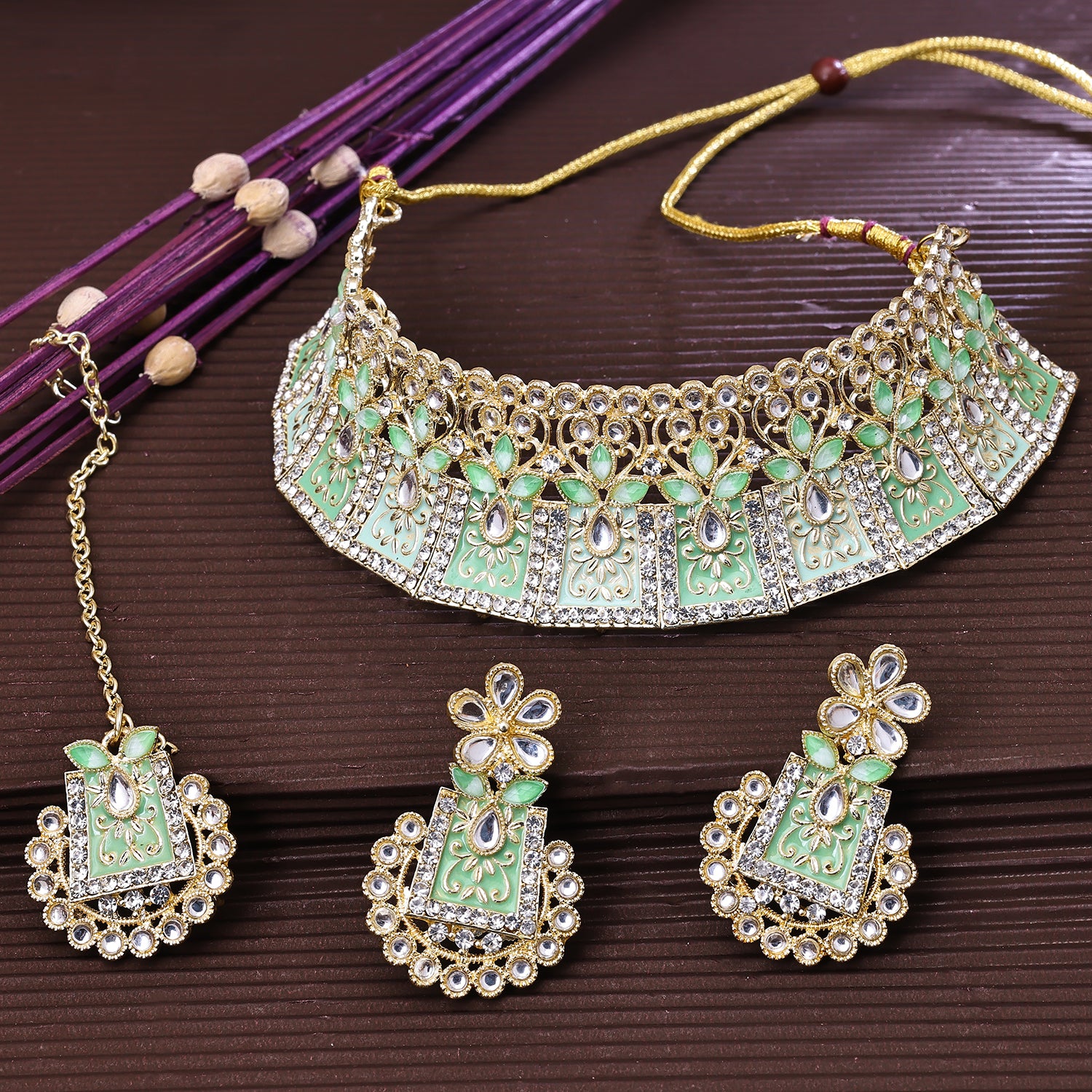 Sukkhi Pretty Gold Plated Choker Necklace Set For Women