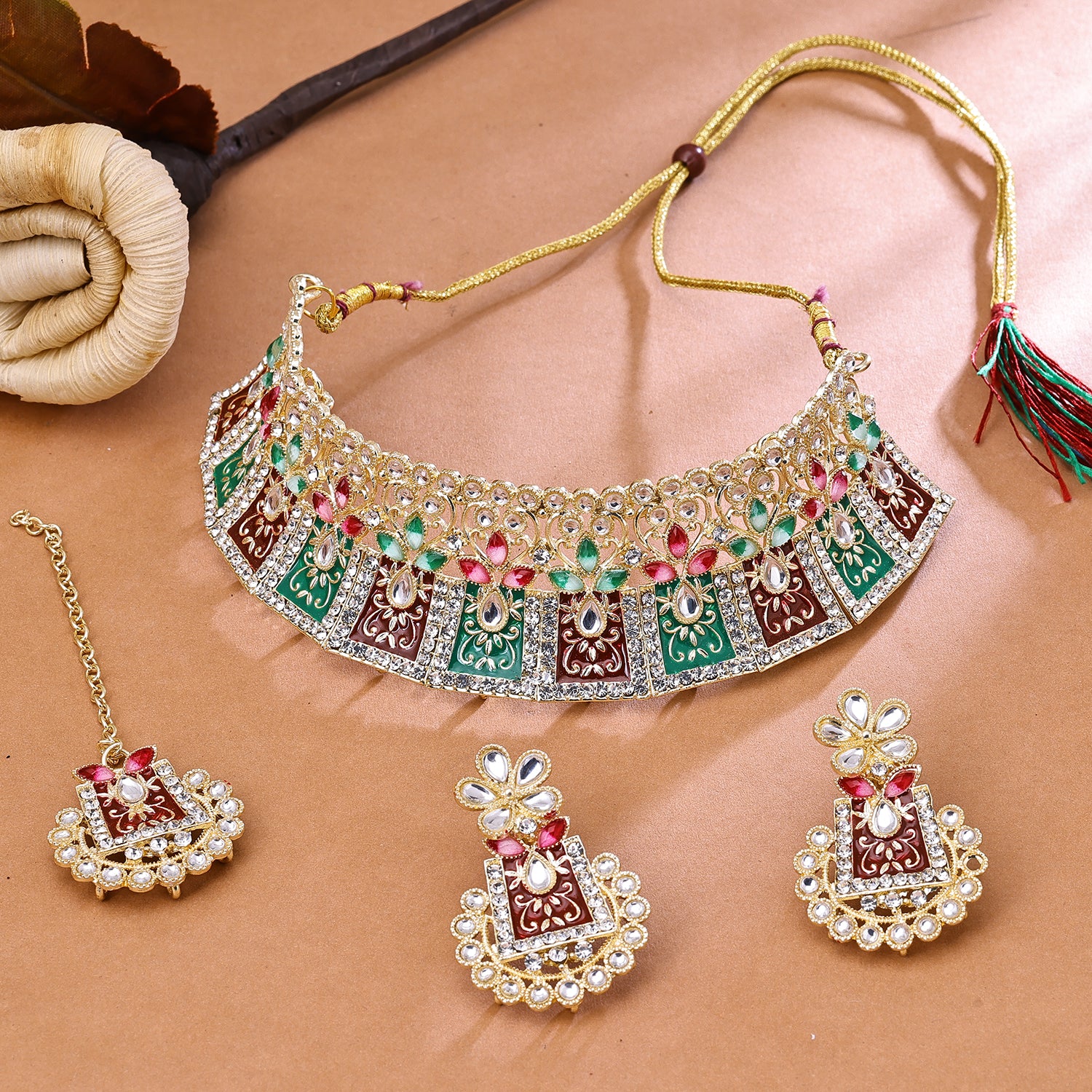 Sukkhi Pretty Gold Plated Choker Necklace Set For Women