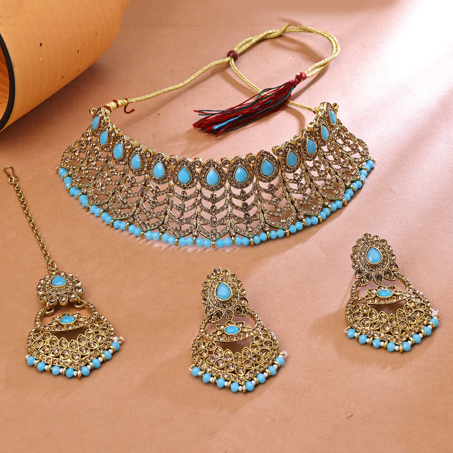 Sukkhi Glossy Gold Plated Choker Necklace Set For Women