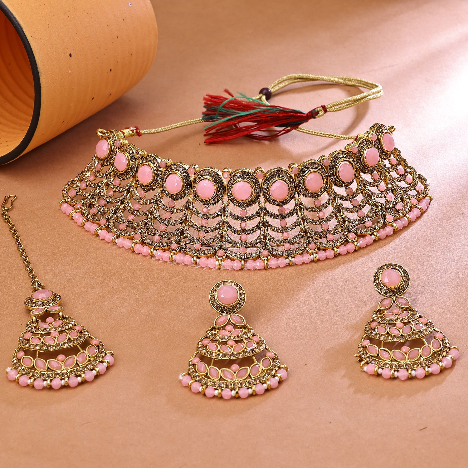 Sukkhi Sparkling Gold Plated Choker Necklace Set For Women