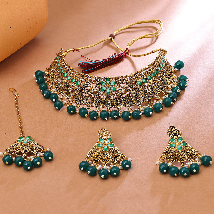 Sukkhi Glorious Gold Plated Choker Necklace Set For Women 