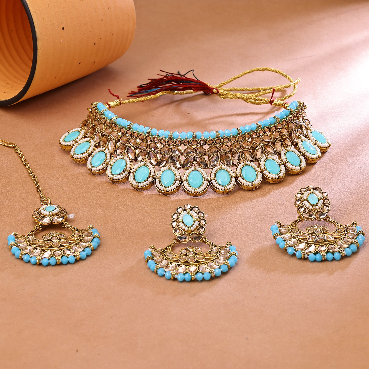 Sukkhi Delightful Gold Plated Choker Necklace Set For Women