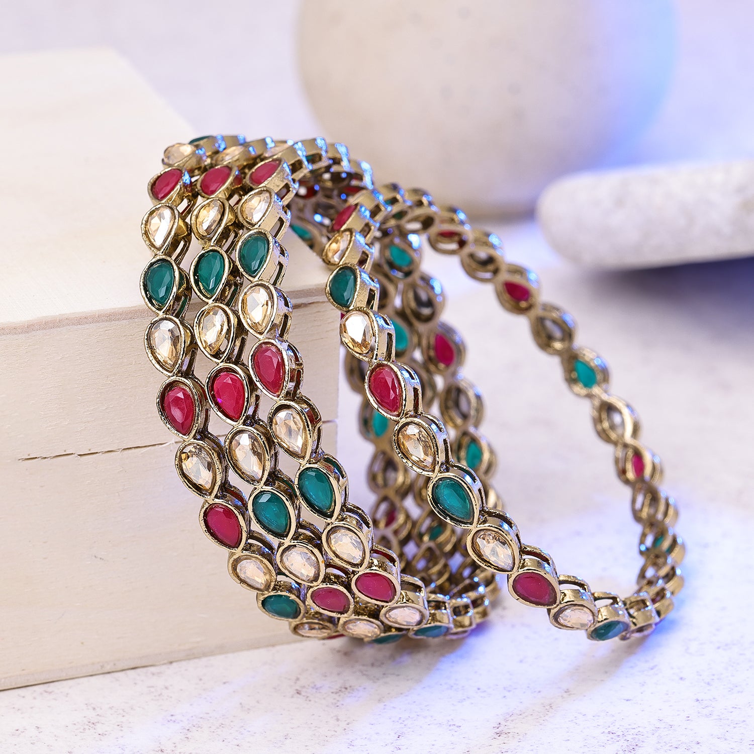 Sukkhi Glittery Gold Plated Set of 4 Bangles For Women