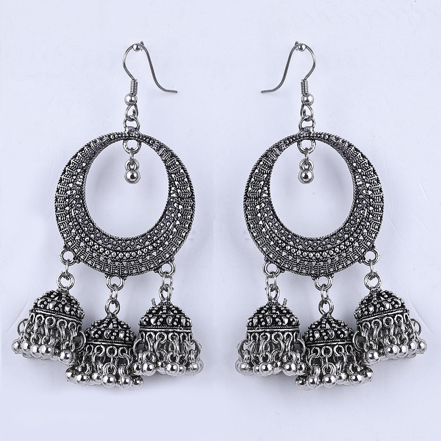 Sukkhi Wondrous Silver Oxidised Plated Jhumki Earrings For Women