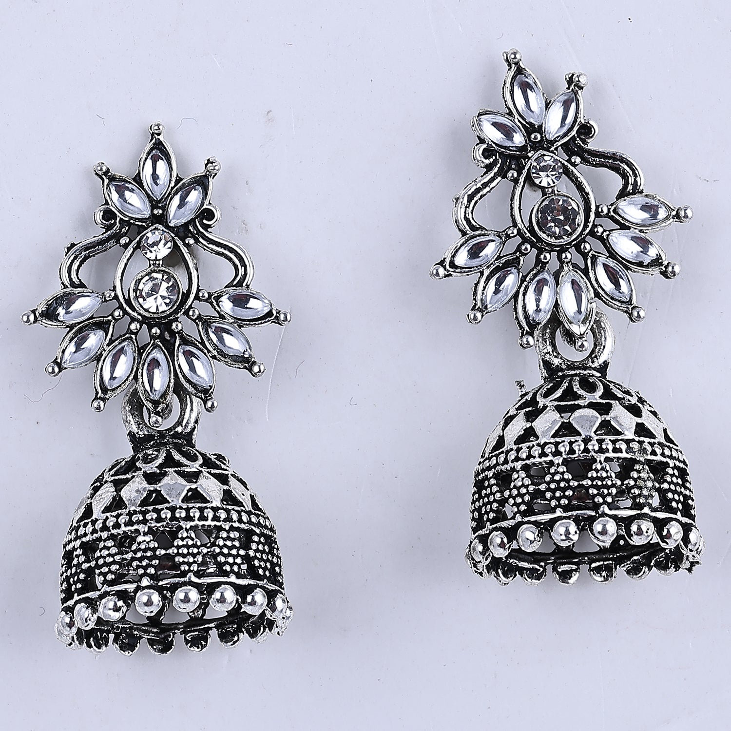 Sukkhi Treasured Silver Oxidised Plated Jhumki Earrings For Women