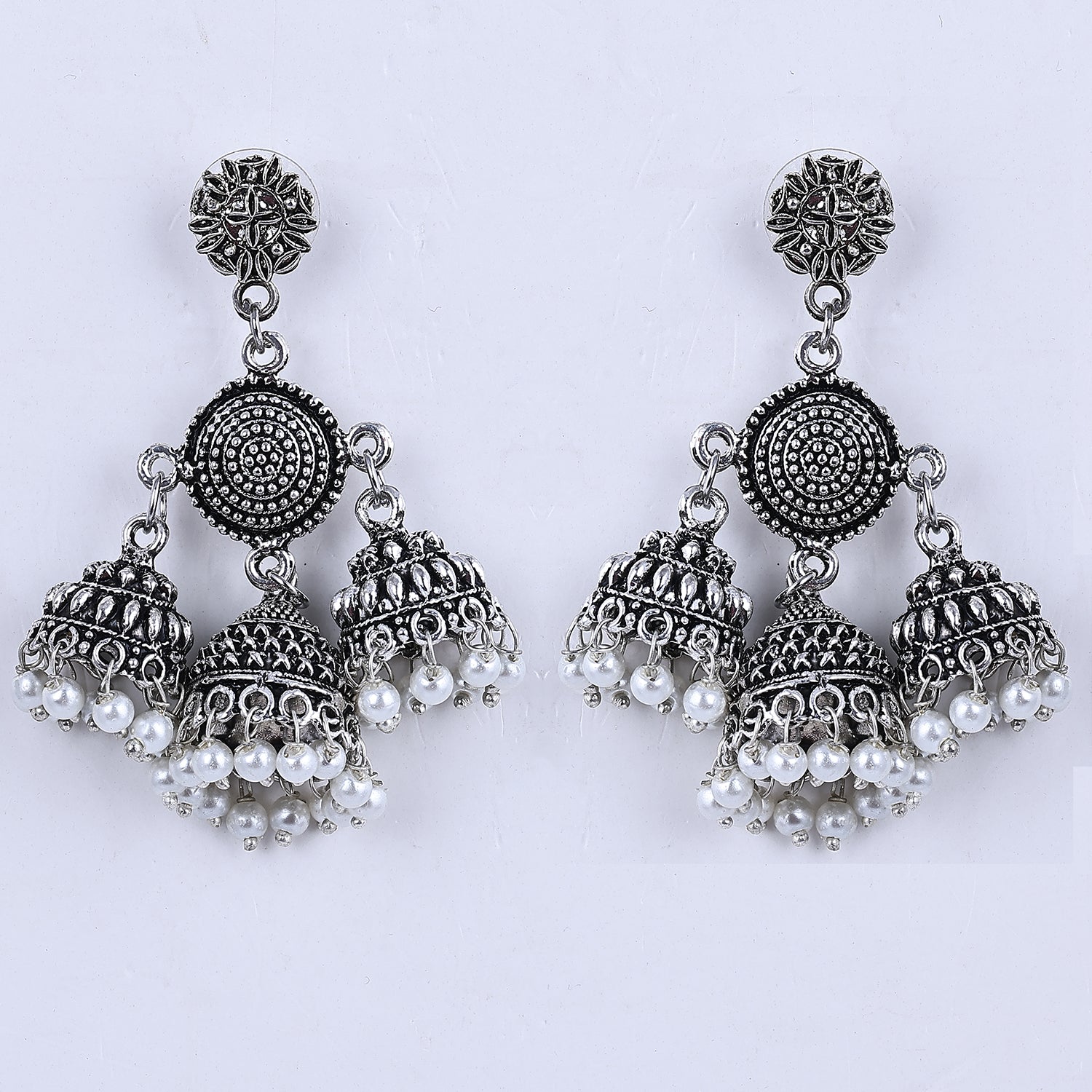 Sukkhi Authentic Silver Oxidised Plated Jhumki Earrings For Women