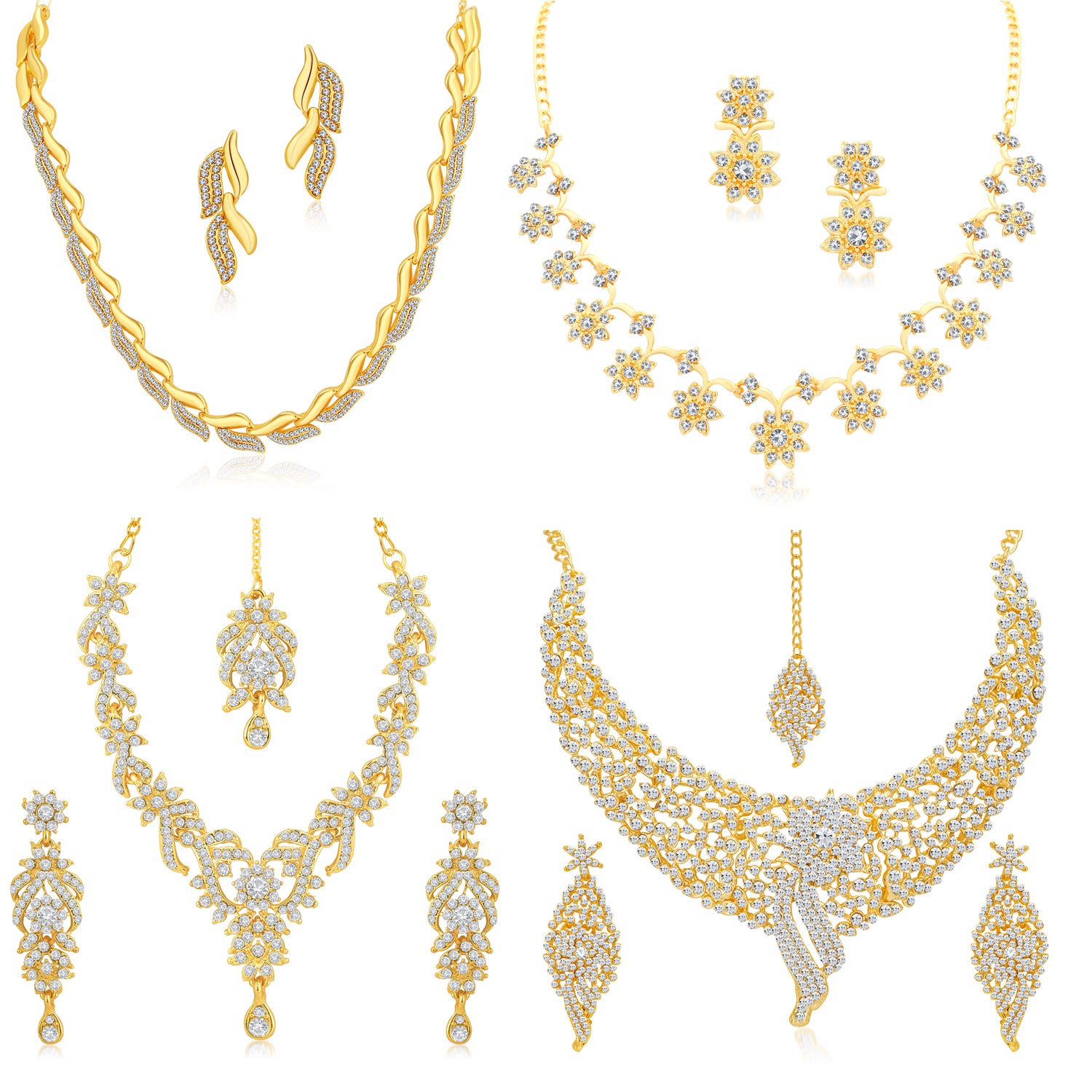 Sukkhi Sparkling Gold Plated Austrian Diamond Set of 4 Necklace Combo for Women