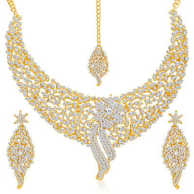 Sukkhi Sparkling Gold Plated Austrian Diamond Set of 4 Necklace Combo for Women