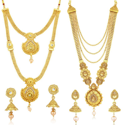 Sukkhi Antique Gold Plated Kundan Multi-String Set of 3 Necklace Combo for Women