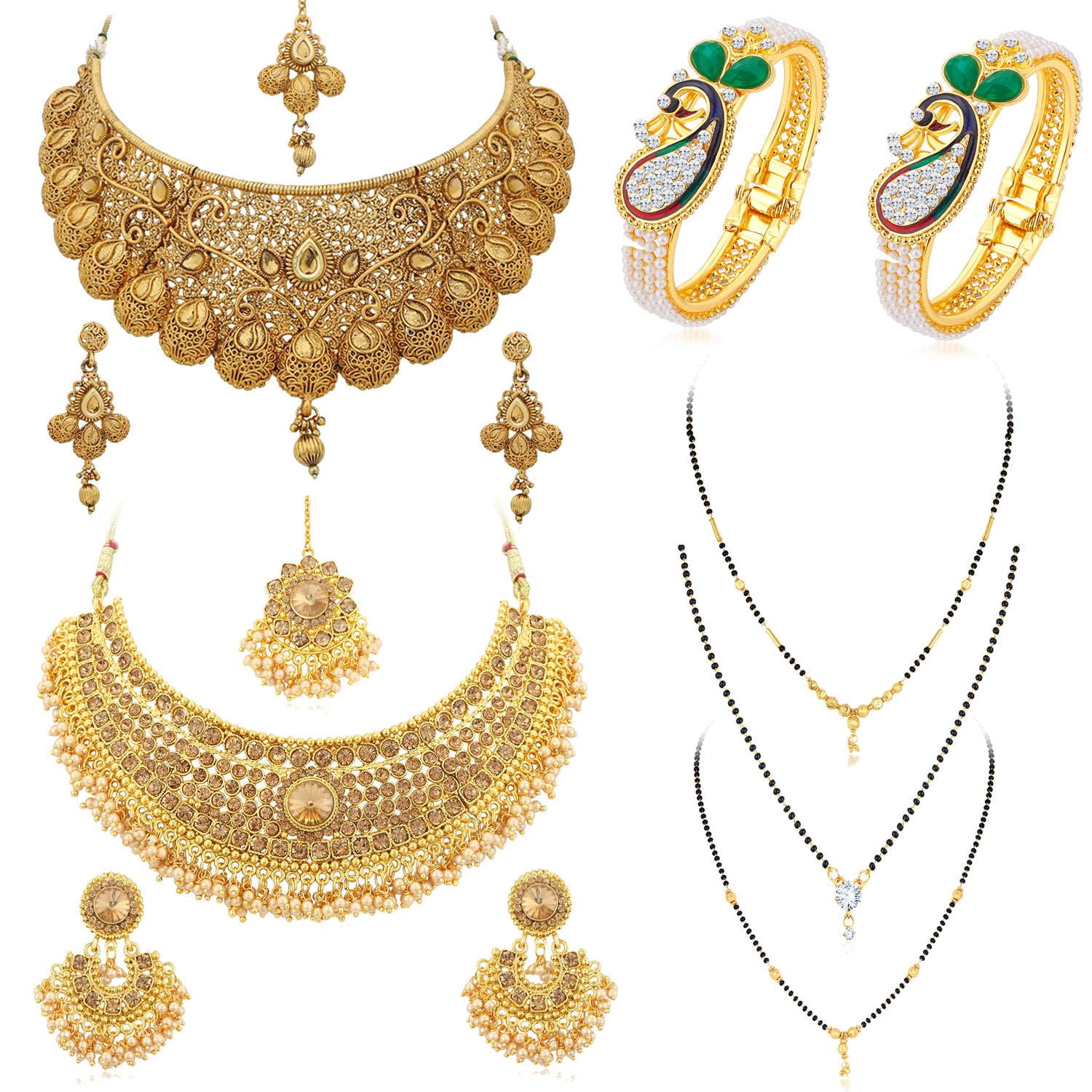 Sukkhi Fascinating LCT Gold Plated Necklace Pearl Set of 4 Jewellery Combo for Women