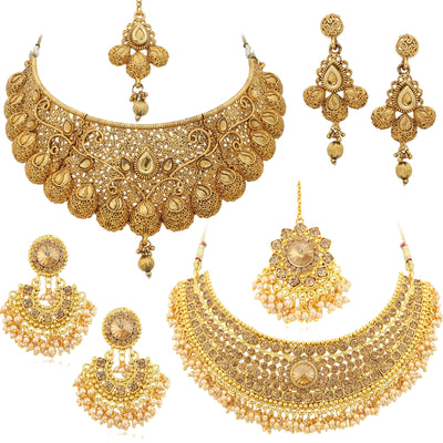 Sukkhi Fascinating LCT Gold Plated Necklace Pearl Set of 4 Jewellery Combo for Women