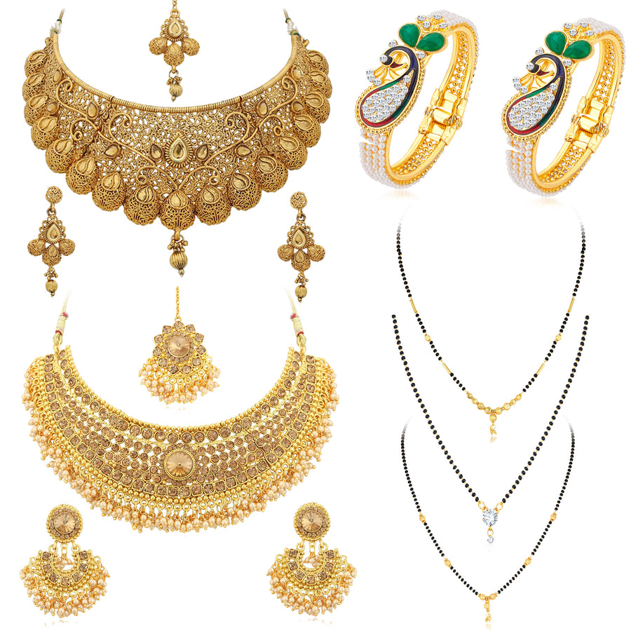 Sukkhi Fascinating LCT Gold Plated Necklace Pearl Set of 4 Jewellery Combo for Women