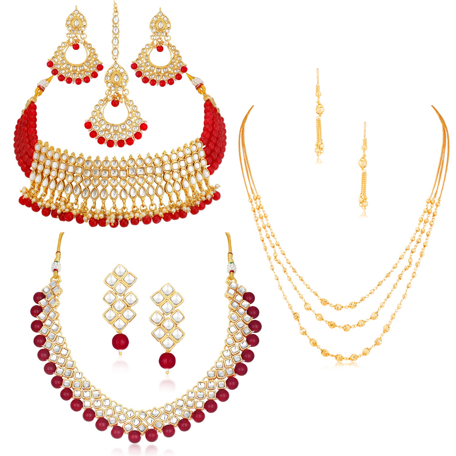 Sukkhi Sensational Pearl Gold Plated Kundan Set of 3 Necklace Combo for Women