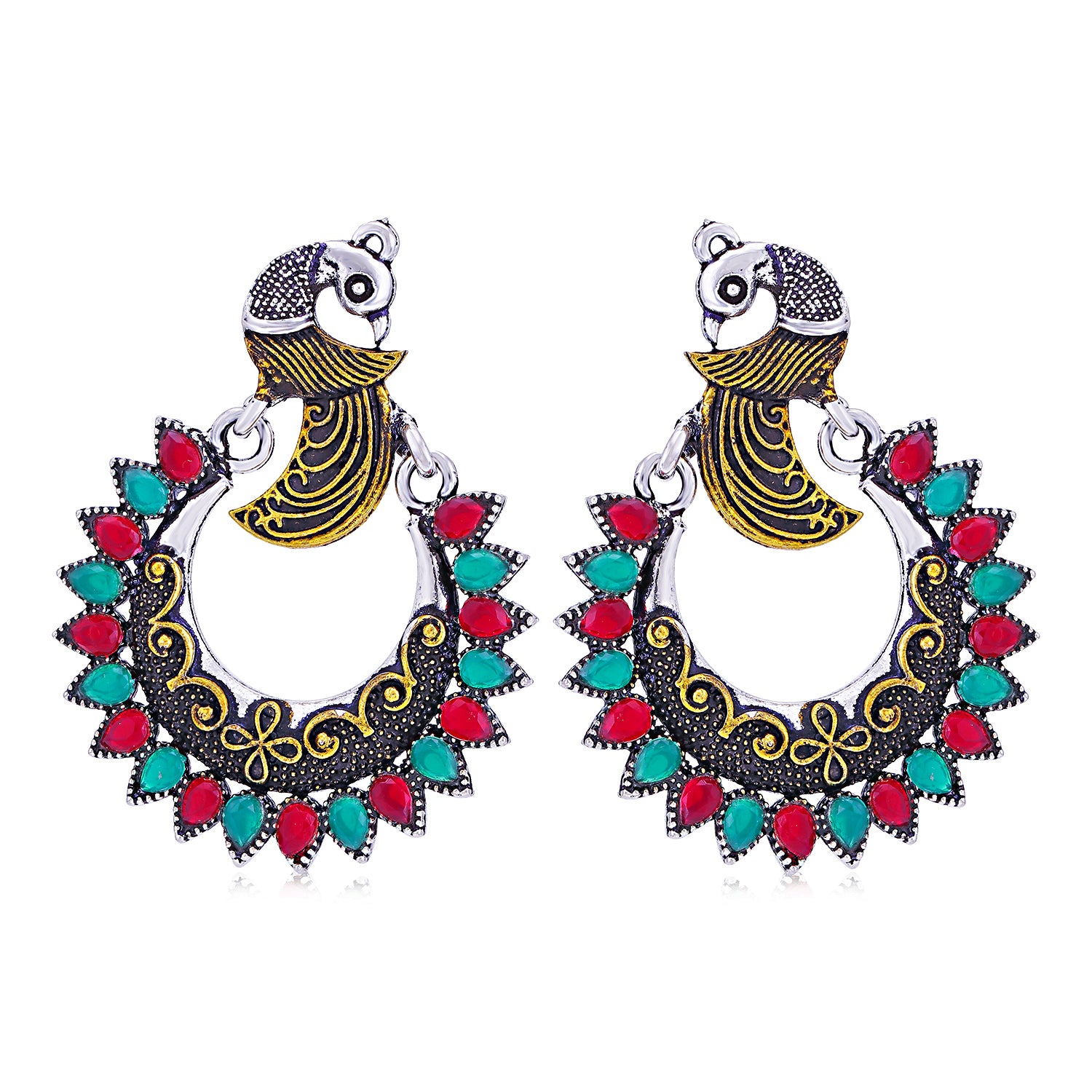 Sukkhi Modish Oxidised Peacock Chandbali Earring for Women