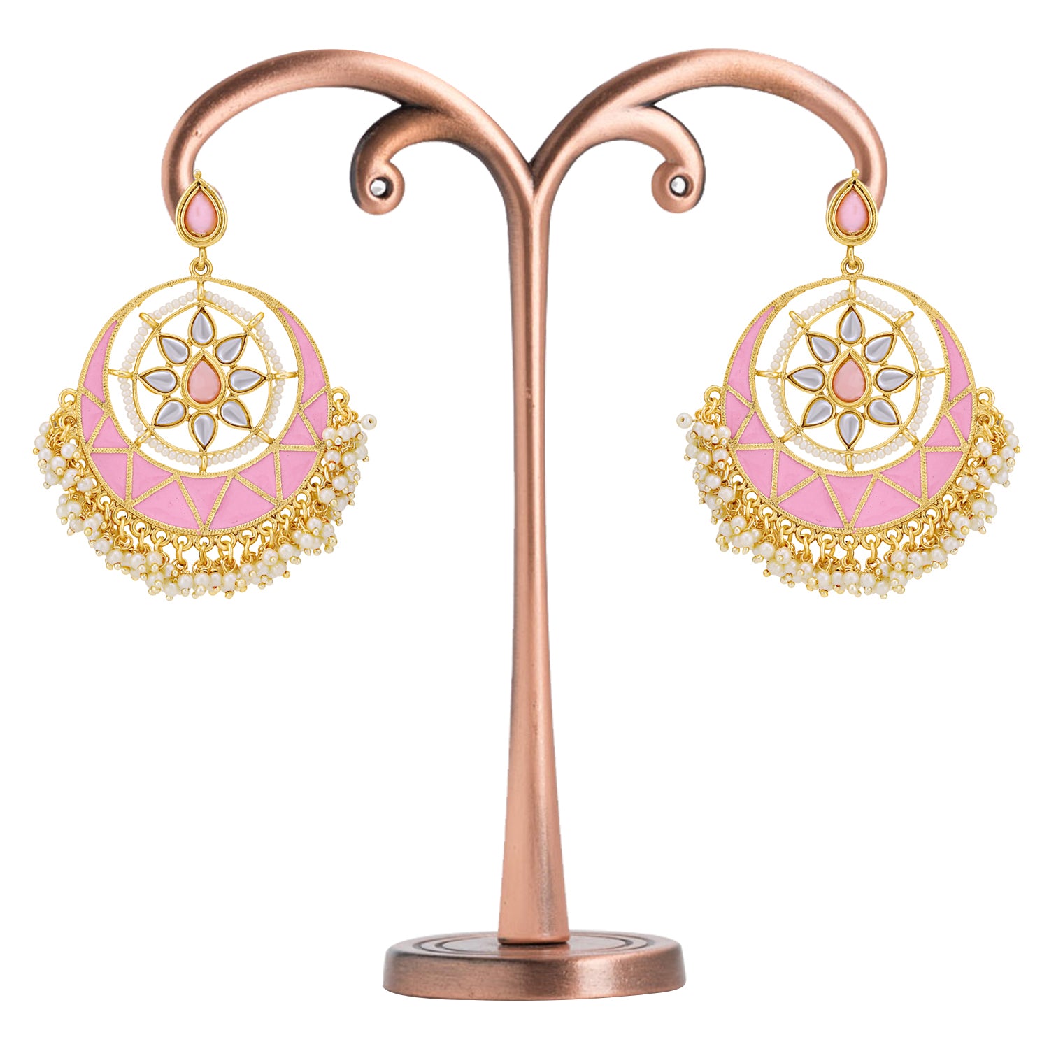 Sukkhi Dazzling Pearl Gold Plated Kundan Meenakari Chandbali Earring for Women