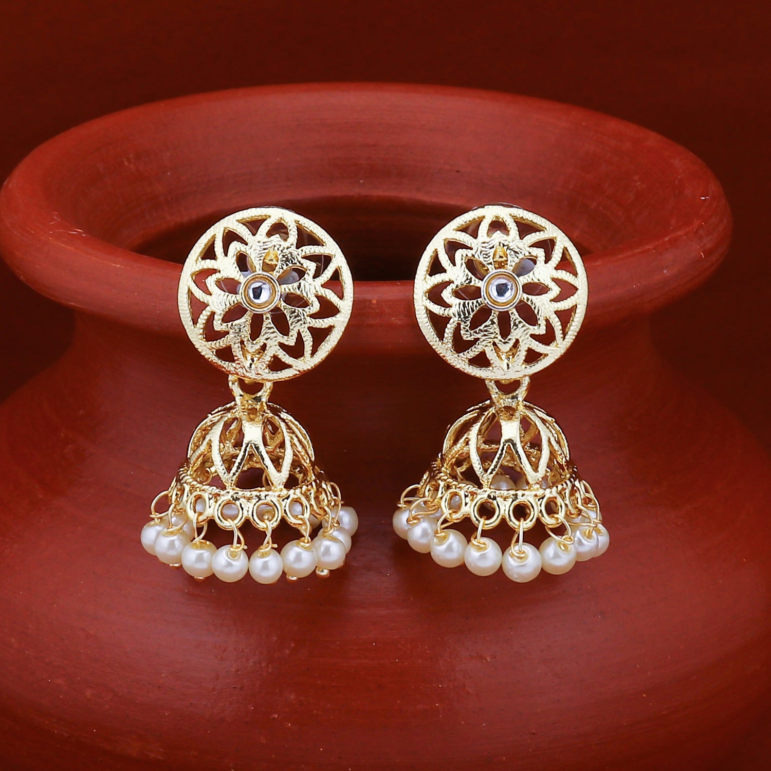 Sukkhi Excellent Kundan Gold Plated Pearl Jhumki Earring for Women