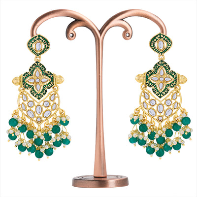 Sukkhi Fabulous Pearl Gold Plated Kundan Meenakari Chandelier Earring for Women
