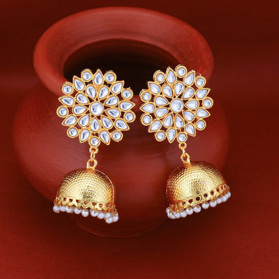 Sukkhi Glamorous Pearl Gold Plated Kundan Jhumki Earring for Women