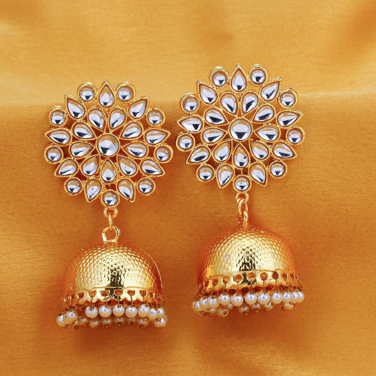 Buy Sukkhi Pink Attractive Pearl Gold Plated Kundan Minakari Jhumki Earring  online