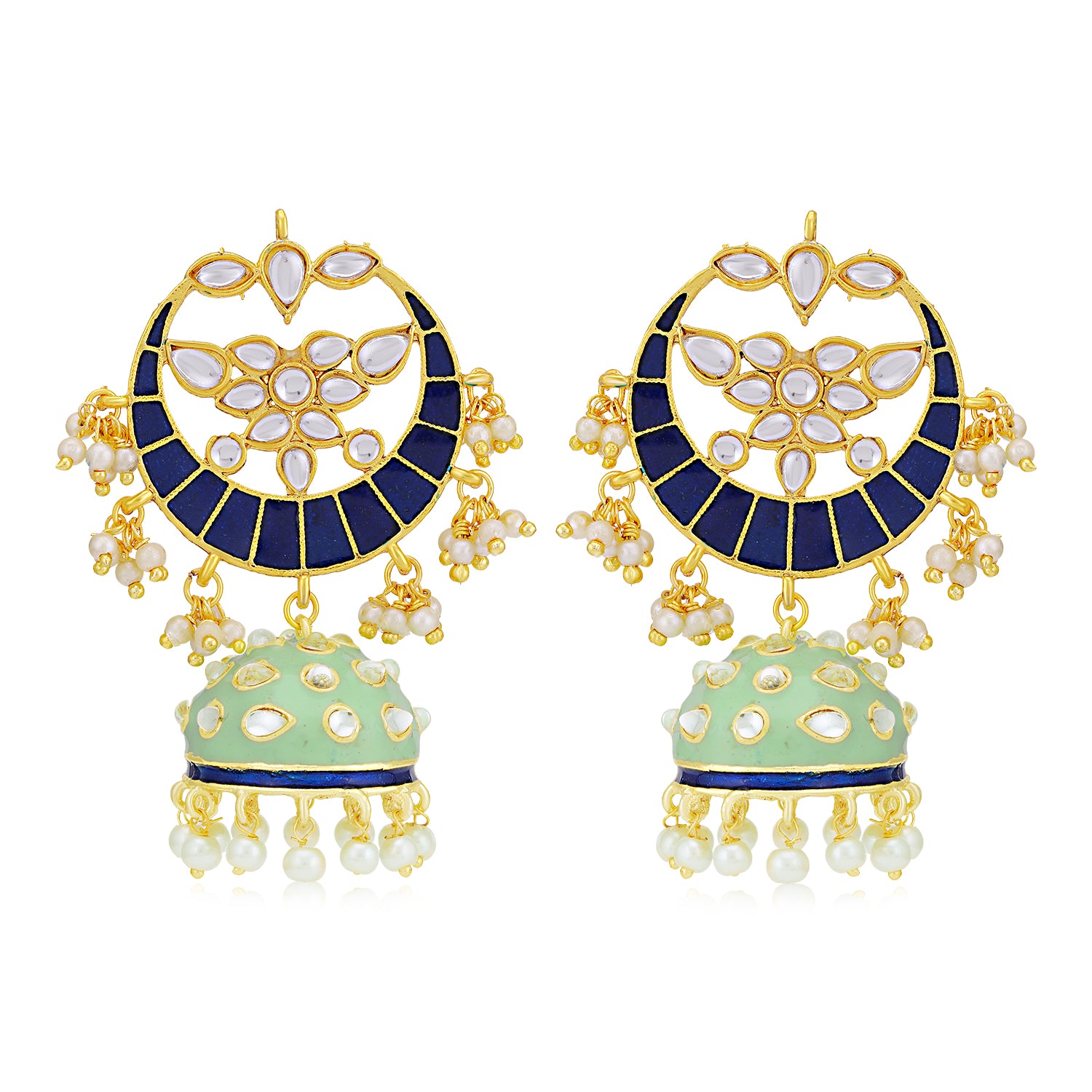 Sukkhi Sparkling Pearl Gold Plated Kundan Meenakari Chandbali Earring for Women
