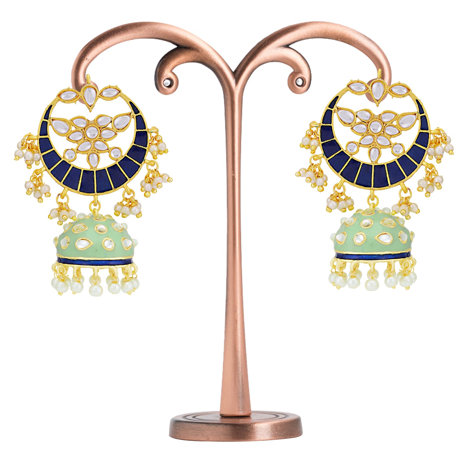 Sukkhi Sparkling Pearl Gold Plated Kundan Meenakari Chandbali Earring for Women