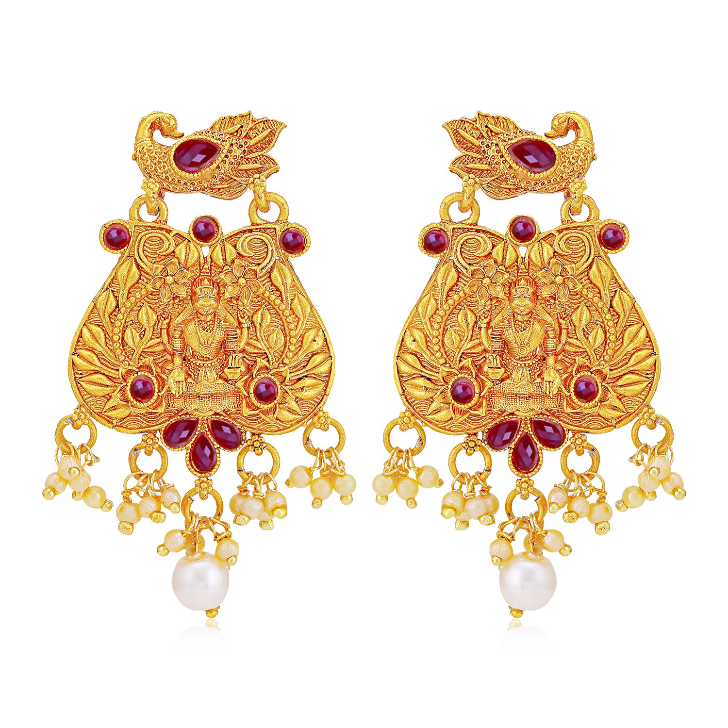 Sukkhi Ritzy Pearl Gold Plated Laxmi Chandelier Earring for Women