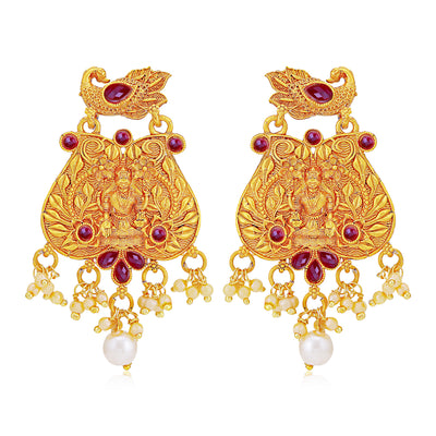 Sukkhi Ritzy Pearl Gold Plated Laxmi Chandelier Earring for Women