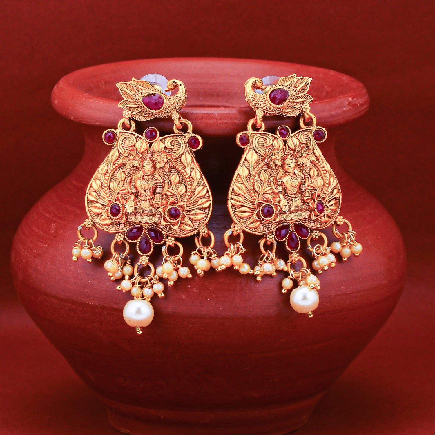 Sukkhi Ritzy Pearl Gold Plated Laxmi Chandelier Earring for Women