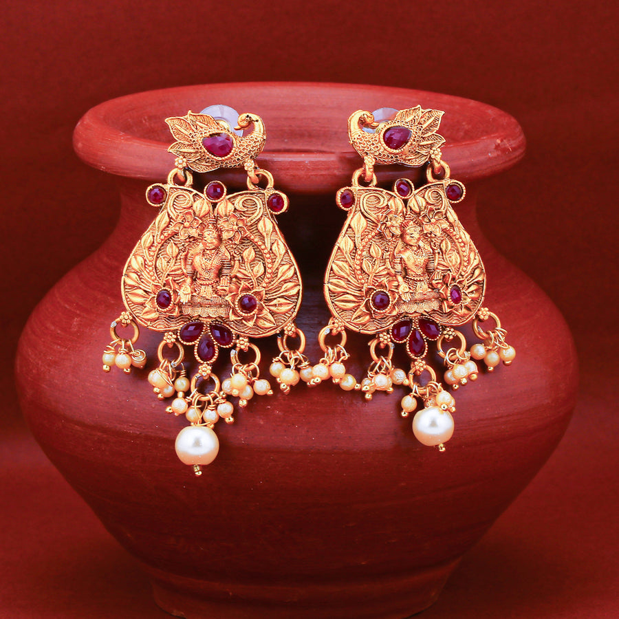 Sukkhi Ritzy Pearl Gold Plated Laxmi Chandelier Earring for Women