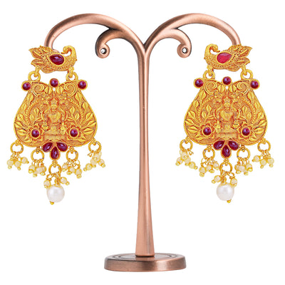 Sukkhi Ritzy Pearl Gold Plated Laxmi Chandelier Earring for Women