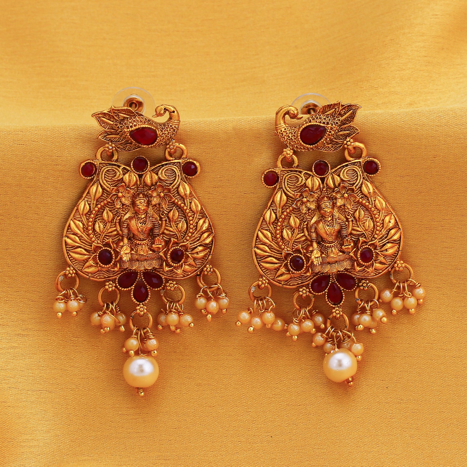 Sukkhi Ritzy Pearl Gold Plated Laxmi Chandelier Earring for Women