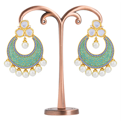 Sukkhi Classic Pearl Gold Plated Kundan Mint Collection Chandbali Earring for Women
