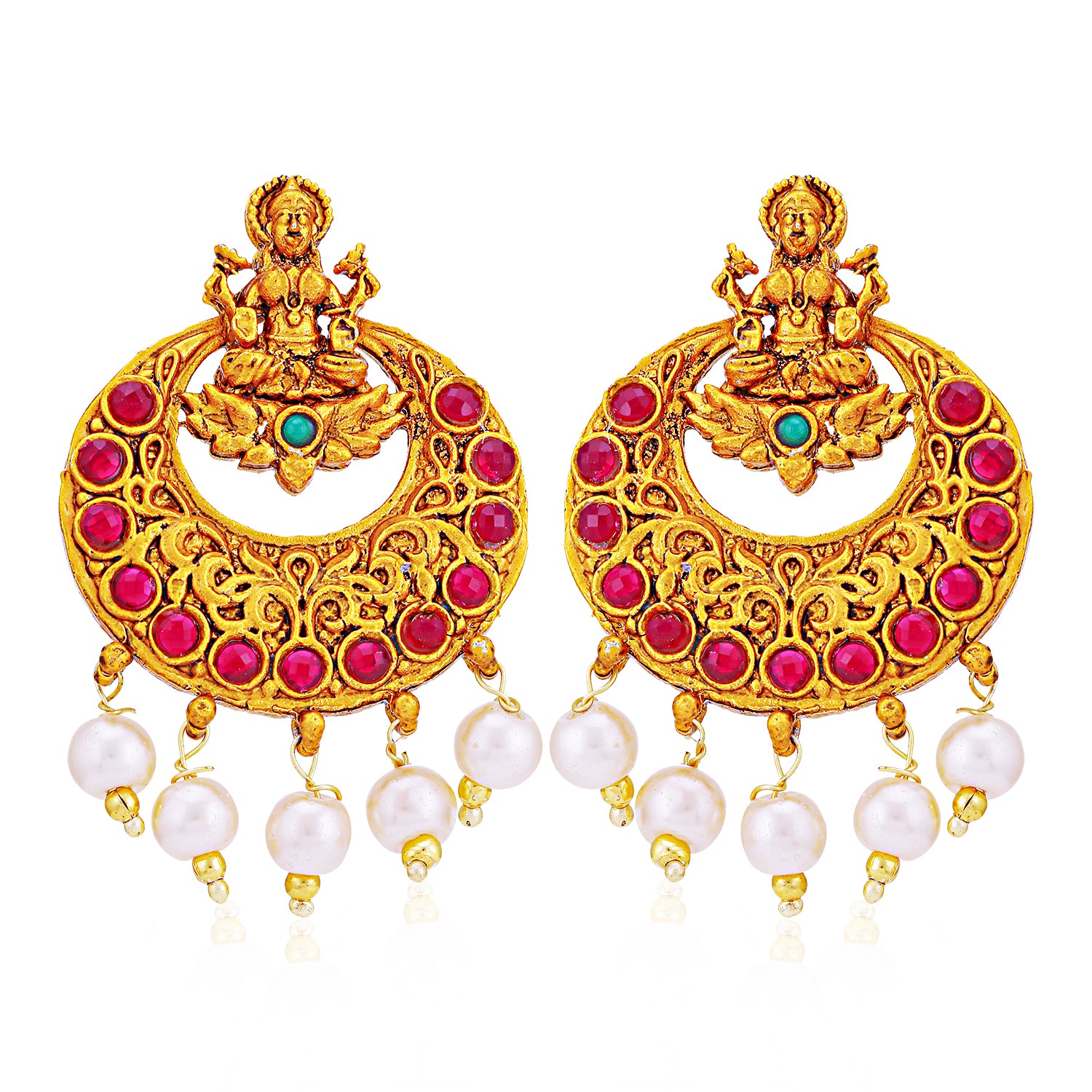 Sukkhi Classic Pearl Gold Plated Goddess Laxmi Chandbali Earring for Women