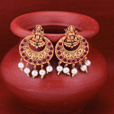 Sukkhi Classic Pearl Gold Plated Goddess Laxmi Chandbali Earring for Women