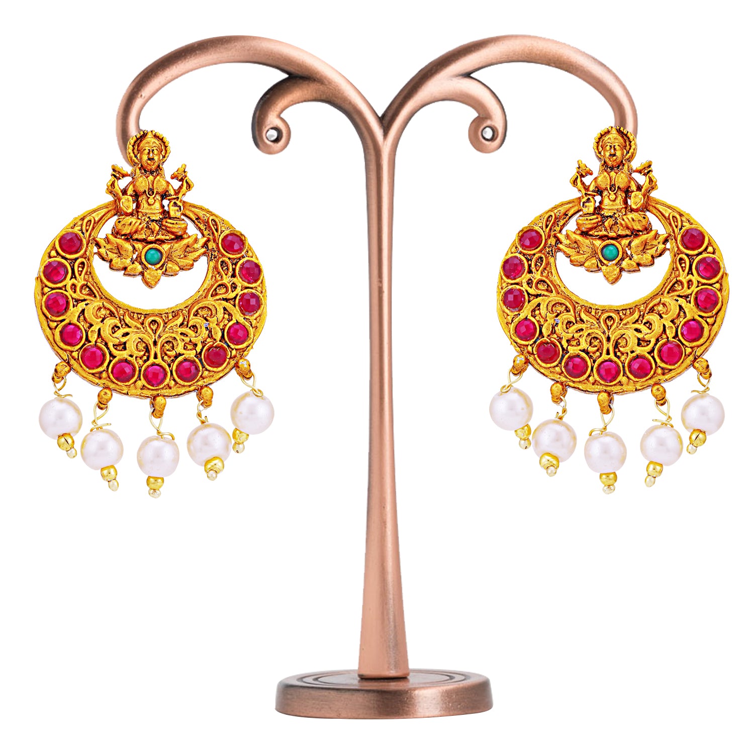 Sukkhi Classic Pearl Gold Plated Goddess Laxmi Chandbali Earring for Women