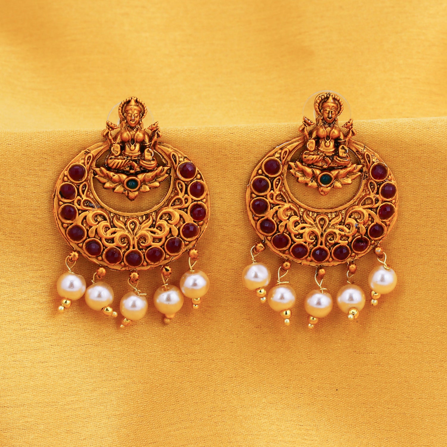 Sukkhi Classic Pearl Gold Plated Goddess Laxmi Chandbali Earring for Women