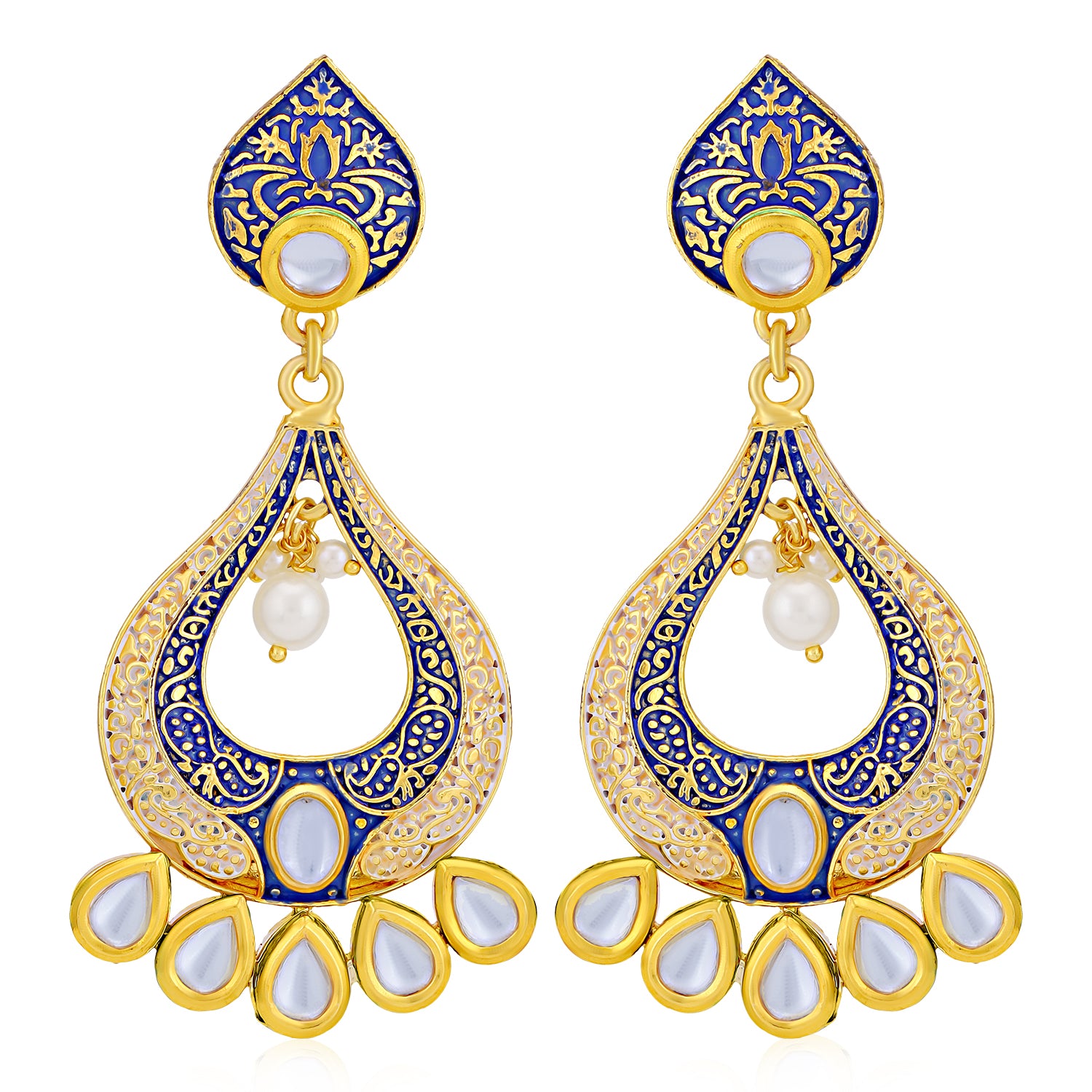 Sukkhi Ravishing Pearl Gold Plated Mint Collection Kundan Chandelier Earring for Women