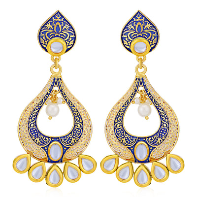 Sukkhi Ravishing Pearl Gold Plated Mint Collection Kundan Chandelier Earring for Women