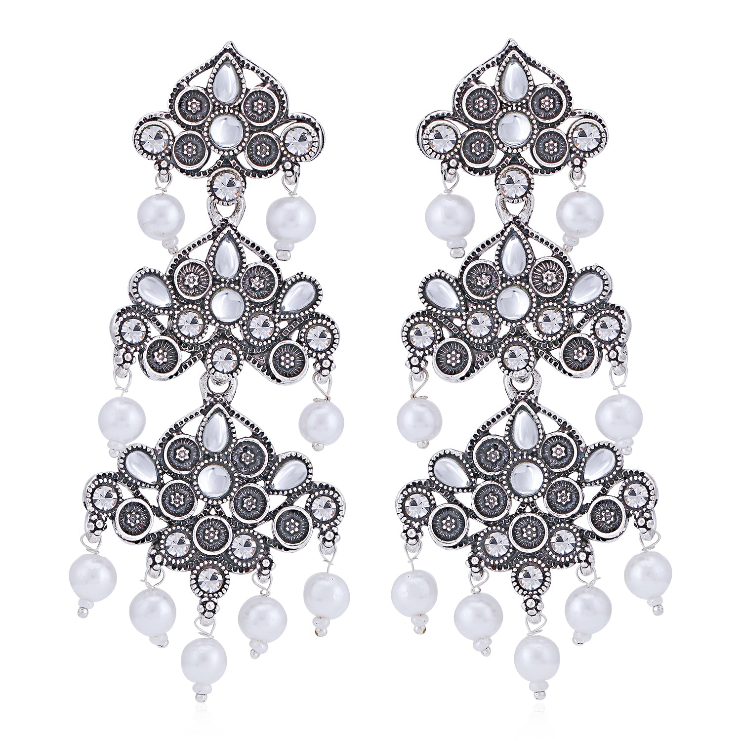 Sukkhi Designer Oxidised Kundan & Pearl Chandelier Earring For Women