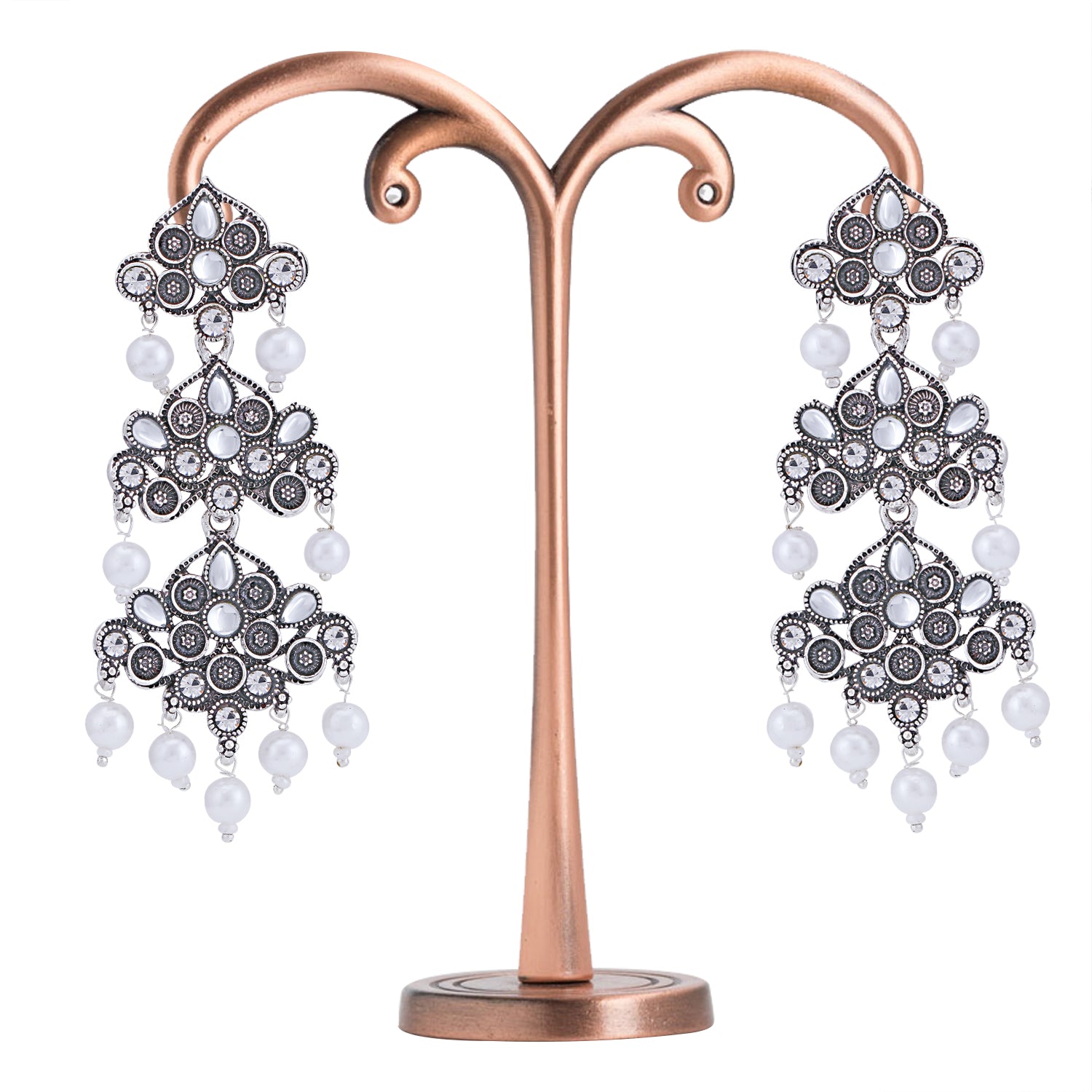 Sukkhi Designer Oxidised Kundan & Pearl Chandelier Earring For Women