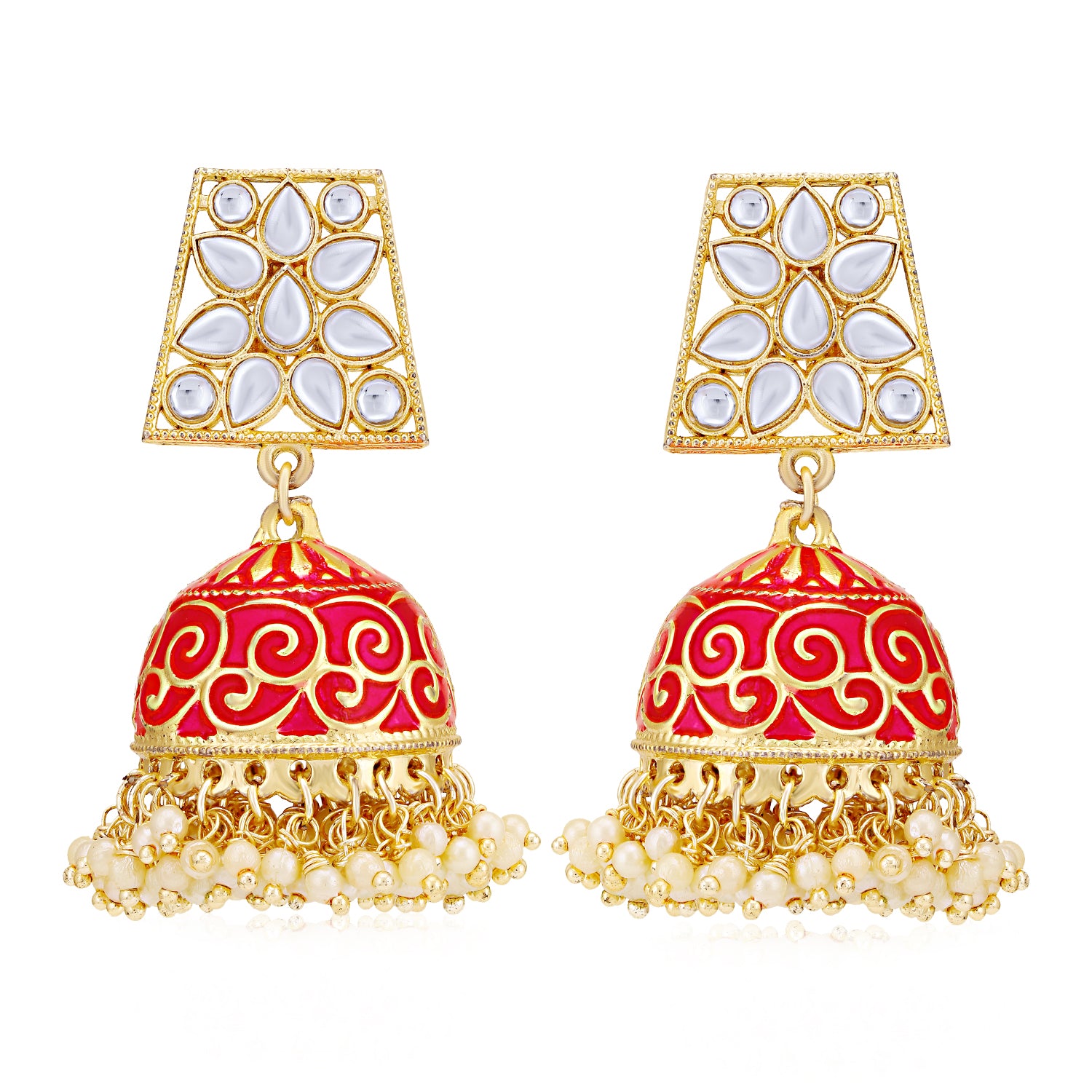 Sukkhi Gorgeous Pearl Gold Plated Kundan Meenakari Jhumki Earring for Women