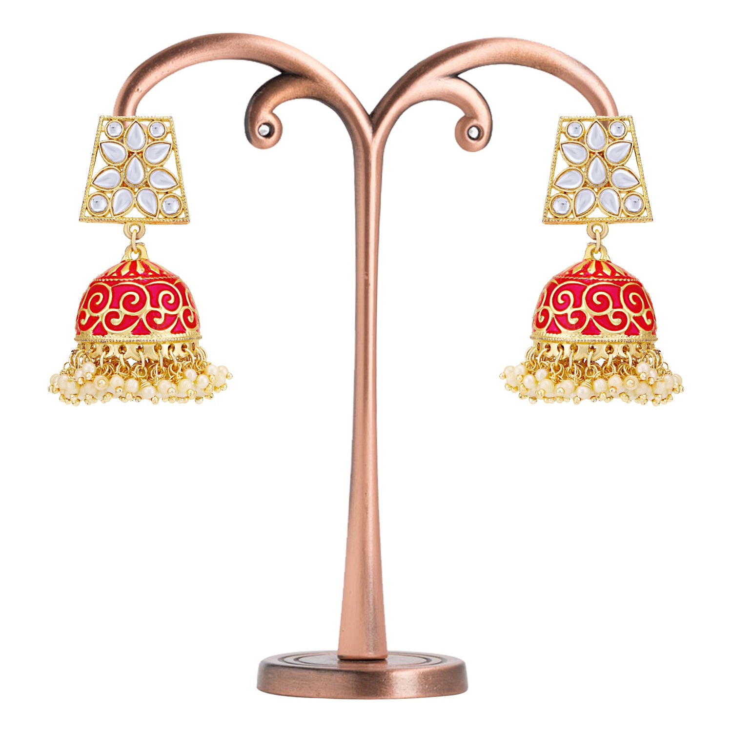 Sukkhi Gorgeous Pearl Gold Plated Kundan Meenakari Jhumki Earring for Women