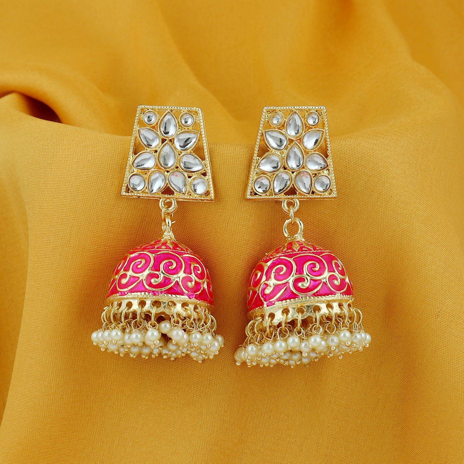 Sukkhi Gorgeous Pearl Gold Plated Kundan Meenakari Jhumki Earring for Women