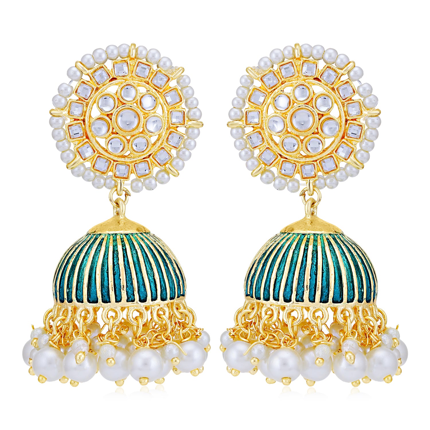 Sukkhi Stunning Pearl Gold Plated Kundan Meenakari Jhumki Earring for Women