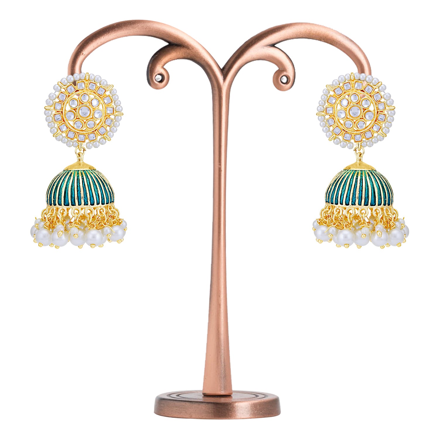 Sukkhi Stunning Pearl Gold Plated Kundan Meenakari Jhumki Earring for Women