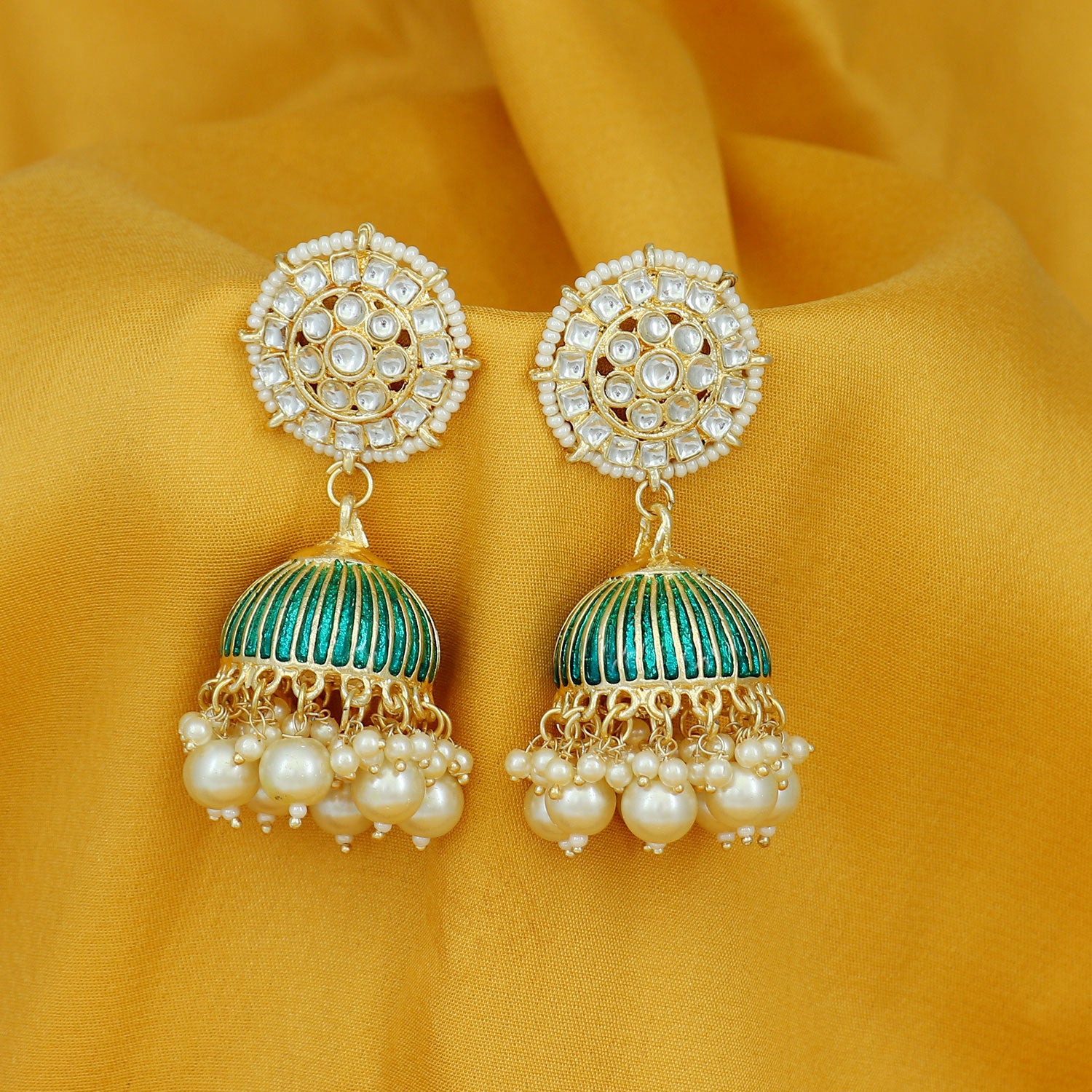 Sukkhi Stunning Pearl Gold Plated Kundan Meenakari Jhumki Earring for Women