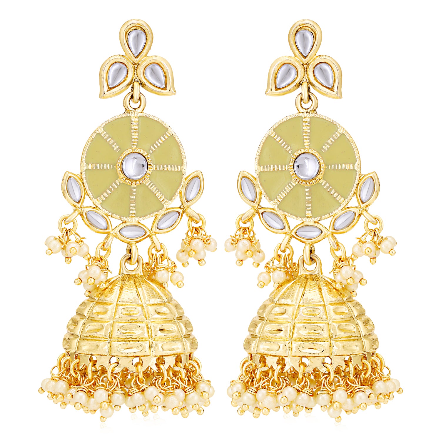 Sukkhi Sparkling Pearl Gold Plated Kundan Meenakari Earring for Women