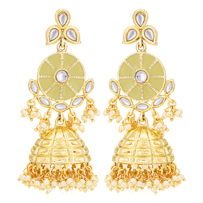 Sukkhi Sparkling Pearl Gold Plated Kundan Meenakari Earring for Women